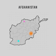 Map of Afghanistan with all states and radar spot on map. Each city has separately for your design. Vector Illustration