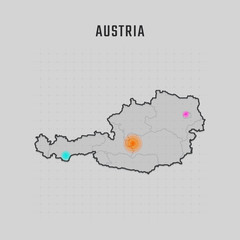 Map of Austria with all states and radar spot on map. Each city has separately for your design. Vector Illustration