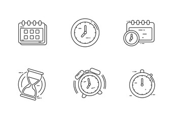 Set of date and time icon collection draw in linear style isolated on white background. Date and time concept vector illustration 