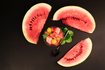 Close-up of fresh slices of red watermelon