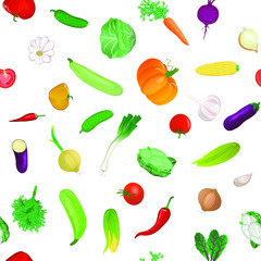 Seamless pattern of vegetables on a white background. Vector illustration