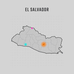 Map of El Salvador with all states and radar spot on map. Each city has separately for your design. Vector Illustration
