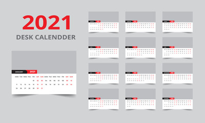 Desk calendar design 2021 template Set of 12 Months, Week starts Monday, Stationery design, calendar planner
