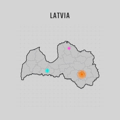 Map of Latvia with all states and radar spot on map. Each city has separately for your design. Vector Illustration
