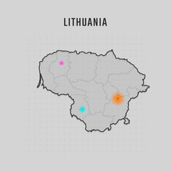 Map of Lithuania with all states and radar spot on map. Each city has separately for your design. Vector Illustration