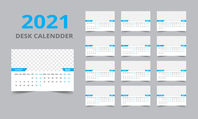 Desk calendar design 2021 template Set of 12 Months, Week starts Monday, Stationery design, calendar planner
