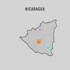 Map of Nicaragua with all states and radar spot on map. Each city has separately for your design. Vector Illustration