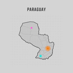 Map of Paraguay with all states and radar spot on map. Each city has separately for your design. Vector Illustration