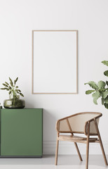 Obraz na płótnie Canvas Frame mock up in Boho Chic Living Room, simple and comfortable design 