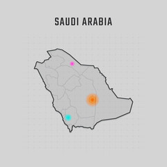 Map of Saudi Arabia with all states and radar spot on map. Each city has separately for your design. Vector Illustration