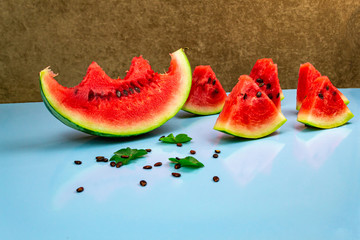 Close-up of fresh slices of red watermelon