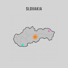 Map of Slovakia with all states and radar spot on map. Each city has separately for your design. Vector Illustration