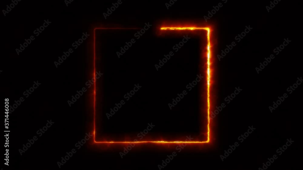 Poster square with fire stroke/ 4k animation of a square shape with burning stroke