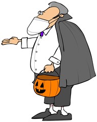 Vampire trick or treating and wearing a face mask