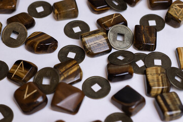 stone runes with Chinese coins