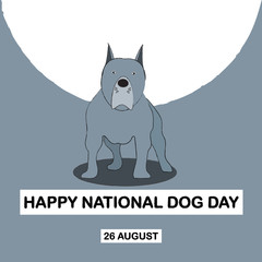 Vector illustration for National Dog Day on 26 August each year, Pitbull dog on blue background, Great for card, Banner and emblem.