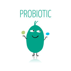 Funny and scary bacteria characters isolated on white. Vector icons of gut and intestinal flora, germs, virus.