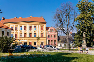 Havlicek square with historic houses, Monument to Karel Havlicek Borovsky, Kutna Hora, Central...