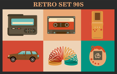 Retro elements collection 90s. Items from 90s. Vector illustration. 