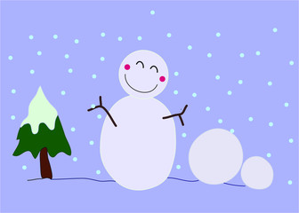 Cute snowman with vector illustrator design and snow ball with snow back ground.