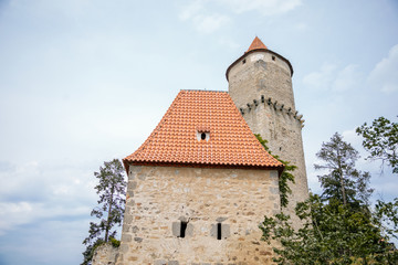 Fototapeta na wymiar Medieval gothic castle Zvikov or Klingenberg on a rock above the confluence of the Vltava and Otava rivers, South Bohemia, Czech Republic