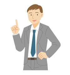 ポイントを説明するスーツの男性