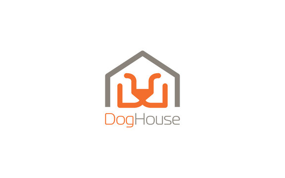 Dog house logo formed with simple line In orange color