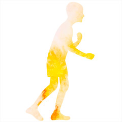 vector, isolated, yellow watercolor silhouette boy