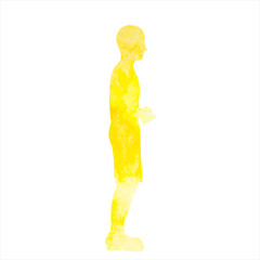 yellow watercolor silhouette boy walking