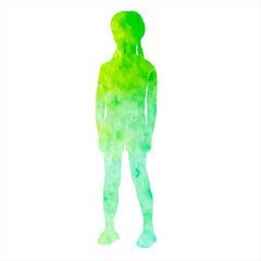 watercolor silhouette of a little girl on a white background