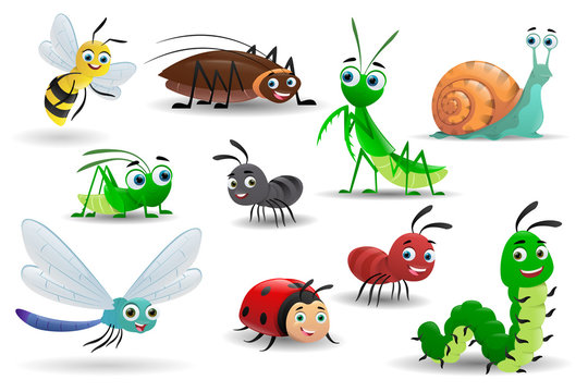 Set of  cartoon insects on white background