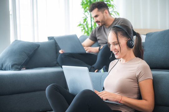 business work from home concept, young couple working with laptop at home - Powered by Adobe