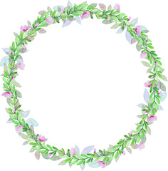 Light vintage small flower and green leaves wreath painting watercolor illustration vector