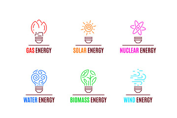 Set of energy sources logo templates, flat style icon design.