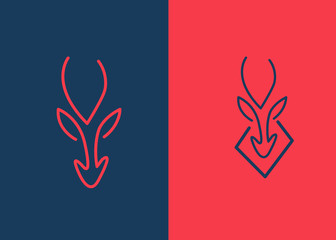 Hunting Line art Logo Template. Deer Head and Horns Silhouette Isolated On White Background. Vector object for Labels, Badges, Logos and other Design. Deer Logo, Hunter Logo, Deer Hunting, Retro 4