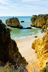 Fototapeta na wymiar Unusual rock formations, Praia Sao Rafael, Sao Rafael Beach, Algarve, Portugal