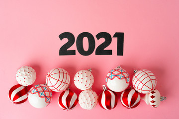 Concept of the year 2021. 2021 numbers on paper background, view from above