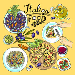 italian food- set of food color hand-draw illustration