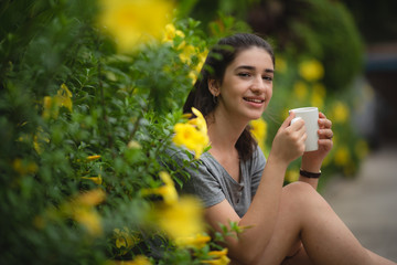 smiling young women stay at home