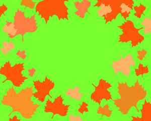 Obraz premium Autumn background with maple leaves on a light green background.