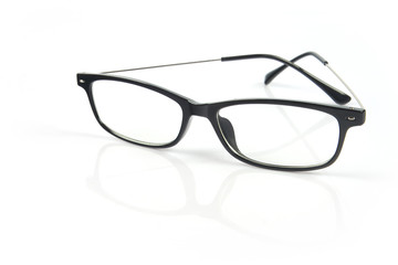 Black rectangular eyeglasses on white background