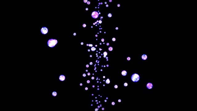 Flying many clear crystal spheres on black background. Shine transparent, Colorful glass. 3D animation of shiny ball rotating. Loop animation.