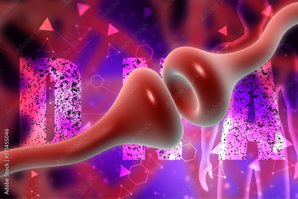 Poster synapse and neuron cells sending electrical chemical signals. 3d rendering