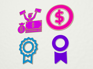 prize 4 icons set - 3D illustration for award and background