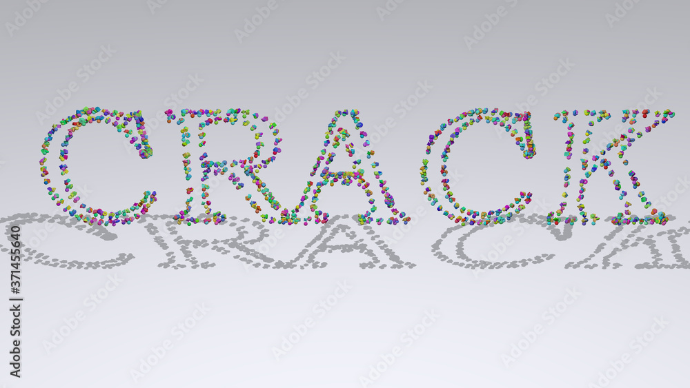 Aufkleber colorful 3d writting of crack text with small objects over a white background and matching shadow fo