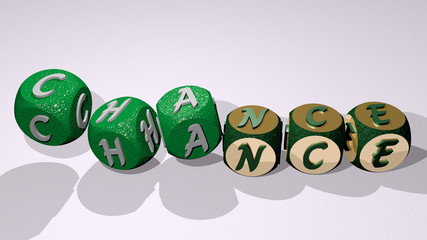 CHANCE text by dancing dice letters - 3D illustration for background and casino