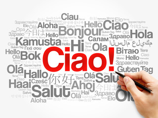 Ciao (Hello Greeting in Italian) word cloud in different languages © dizain