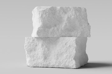 Breakaway two pieces of a white stone. Rough stone texture for product display, identity and packaging showcase. 3d rendering - obrazy, fototapety, plakaty