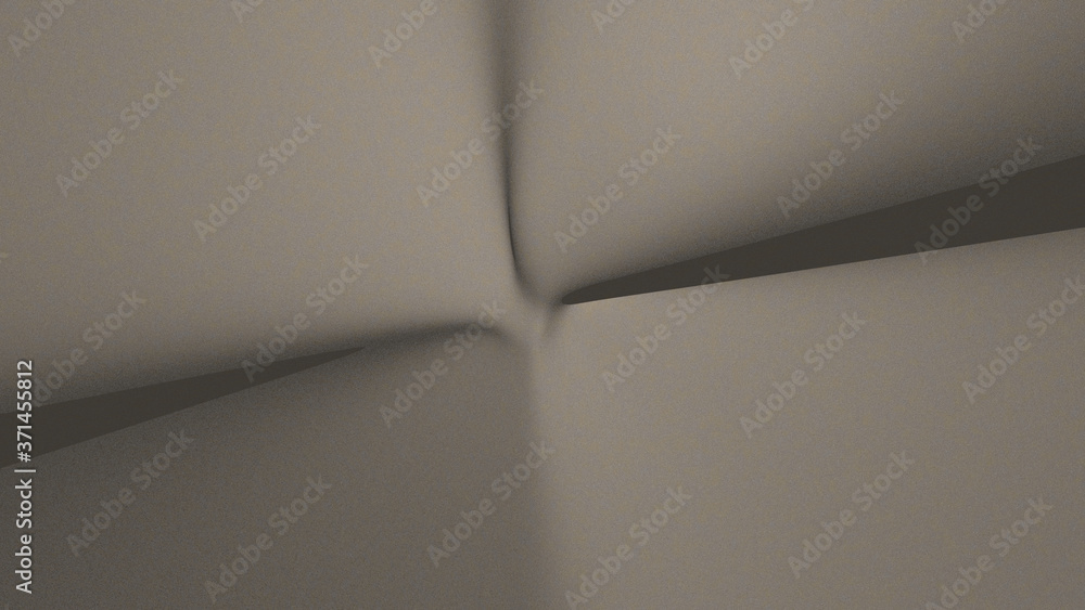 Poster 3d illustration of a geometrical shape of stone color on a white abstract background as a curved and