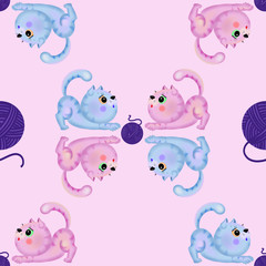 seamless pattern kittens play with a ball